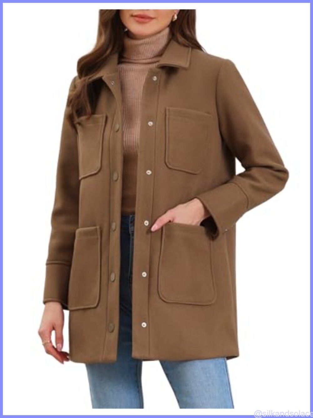 Oversized Snap Button Utility Barn Jacket with Collar - Women's Winter Coat